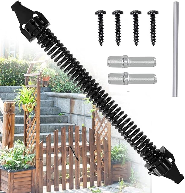 DURANTEY Gate Spring Closer 14 Inch Self Closing Gate Spring Metal Adjustable Gate Closer Heavy Duty Closing Spring with Fittings for Wooden and Vinyl Fence Door Gate, 360mm (14 inch)