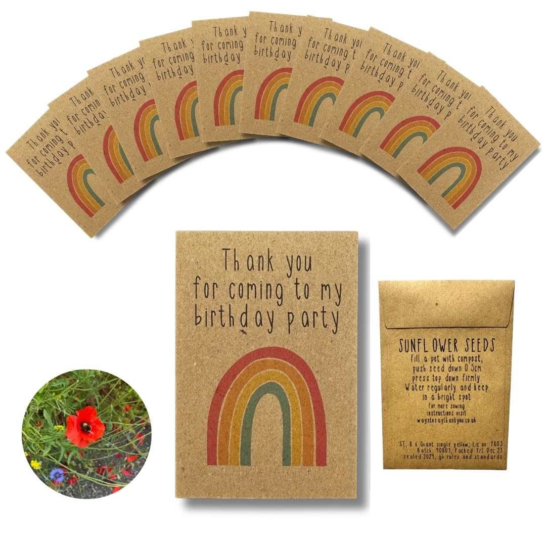 Sunflower Seed Packets X 10 Pack Rainbow – UK-Sourced Seed in Paper Packets – Thank You Favours for Weddings Birthdays Events – Made & Packed in The UK
