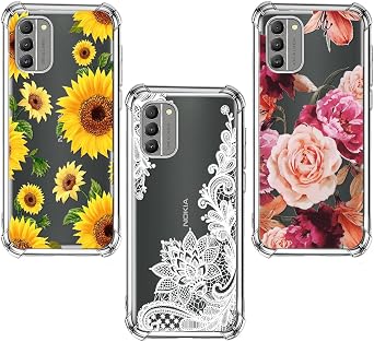 3-Pack for Nokia G400 Case, Soft Clear TPU [Scratch-Resistant] Drop Silicone Bumper Protection Shockproof Phone Case Cover for Nokia G400 5G N1530DL/ Nokia Style+ 5G, Flower