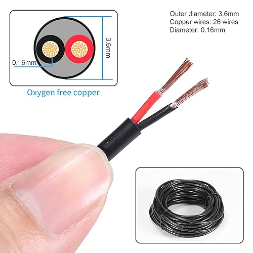 Vista 25 de Cable eléctrico de calibre 18 y 2 conductores, cable de PVC trenzado de 18 AWG, cable flexible de cobre sin oxígeno de 15.3 pies para tiras LED