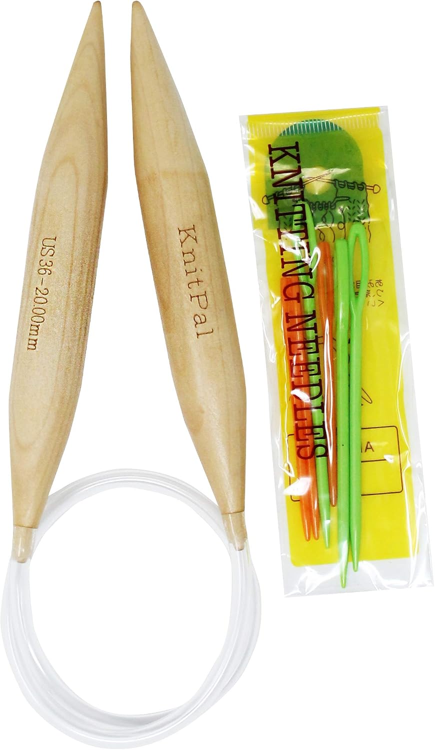 KnitPal 47-inch (120cm) Bulky Wooden Circular Knitting Needles with EBOOK, Natural Wood Jumbo Needle for Chunky Yarn, US Size 36 (20mm)
