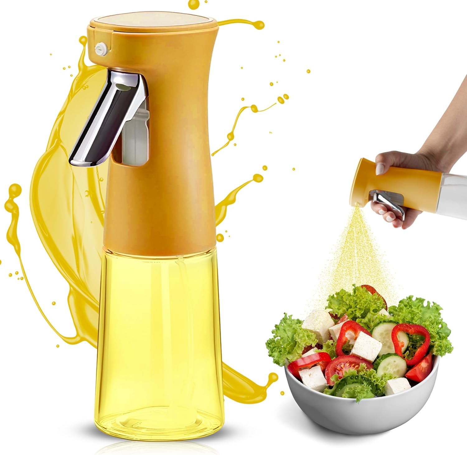 GüncelÇarşı 240ml Yağ Zeytinyağı Püskürtücü, Airfryer Sprey Şişesi, Cam Yağ Spreyi, Hava Fritözü için Yağlık, Barbekü, Salata, Pişirme, Izgara Mutfak Aletleri, Yağdanlık (SARI)