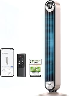 Dreo 25dB Smart Leiser Turmventilator mit Kühlung, 106cm WiFi Alexa Tower Fan, 90grad oszillierender Ventilator, Fernbedienung 9-Geschwindigkeit 4 Modi 12 Std Timer Sprachsteuerung, Sternenlicht