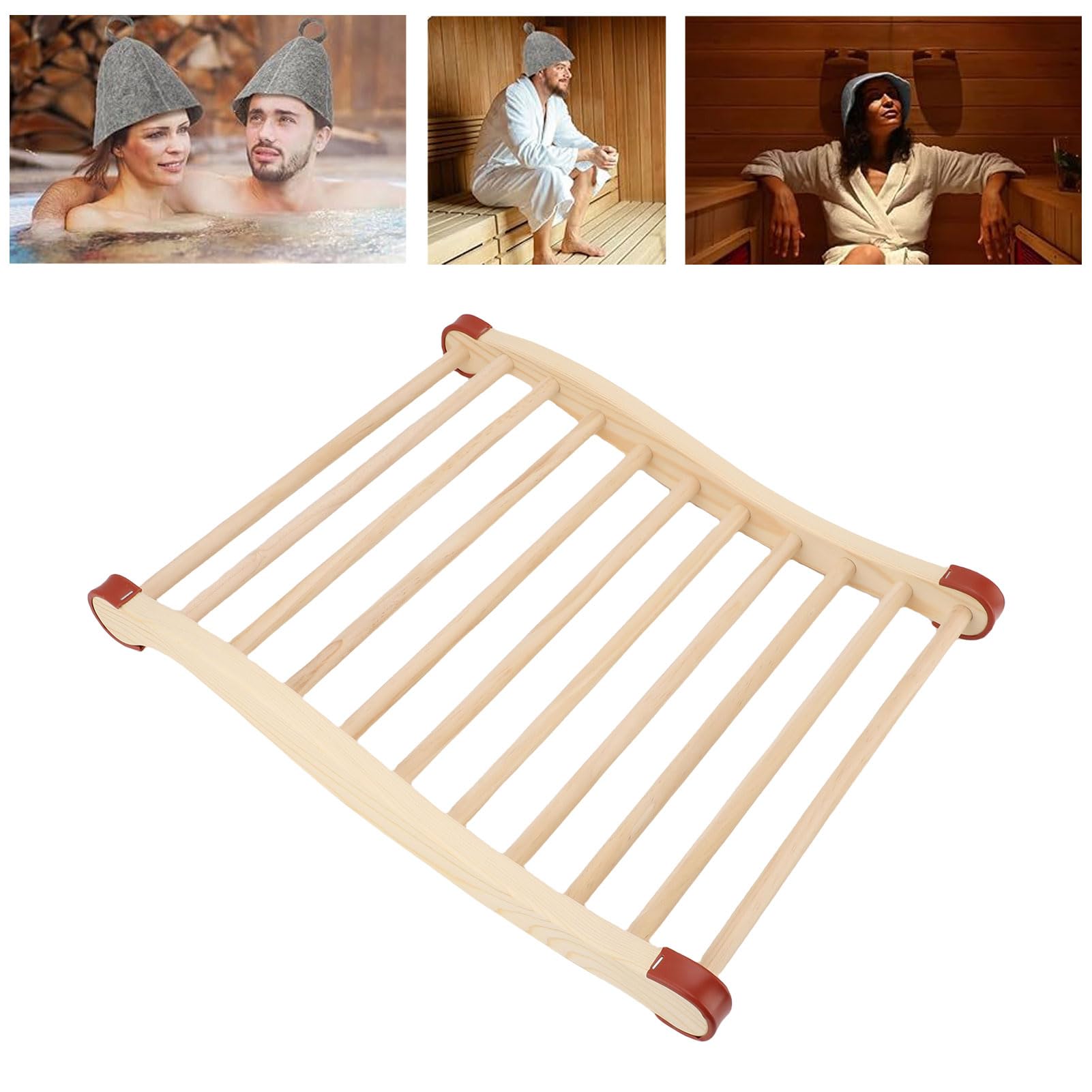 Pssopp Schienale per Sauna Supporto per Schiena per Sauna in Legno Pino Design Ergonomico Curvo con Imbottitura per Cappello e Pantofole Comfort Antiscivolo per l'uso in Familiare in Palestra