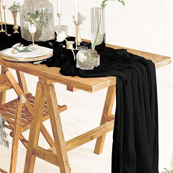Cheesecloth Table Runner, Boho Rustic Gauze 120 inch 10FT Cheese Cloth Runner for Wedding Party Baby Shower Birthday Home Decor Holiday Decorations Black, 10ft x 1 Pack