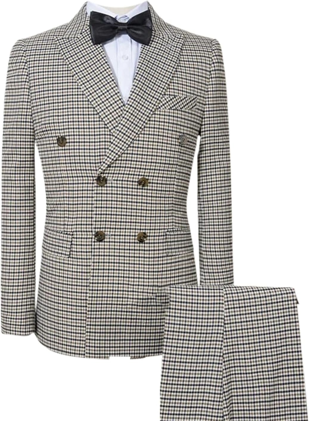 2-Piece Set Jackets Pants Elegant Suits for Men Double-Breasted Plaid Formal Business Office Suit