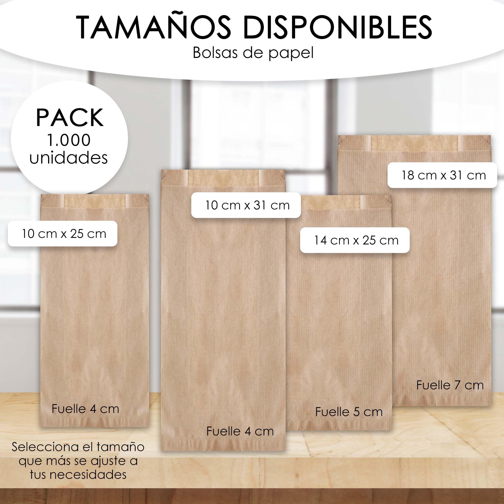 1.000 Bolsas de papel kraft 14+5x25 Bolsas para pan, bolsas comunión, bolsas chuche, bolsa regalo, bolsa panadería, bolsas para regalo, bolsas bocadillo, panadería, sandwich