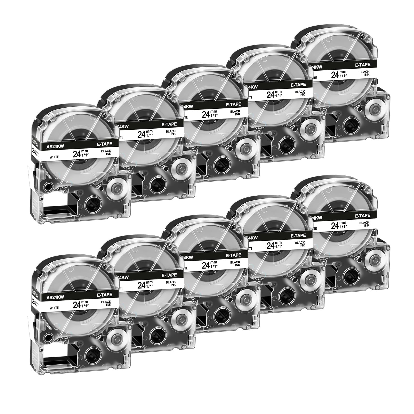 Cruxer 10 Paquet de Remplacement pour SS24KW LC-6WBN AS24KW 24 mm x 8 m ruban d'étiquettes Laminé Noir sur Blanc Compatible avec l'étiqueteuse Epson LW-600P LW-700 LW-900P LW-1000P