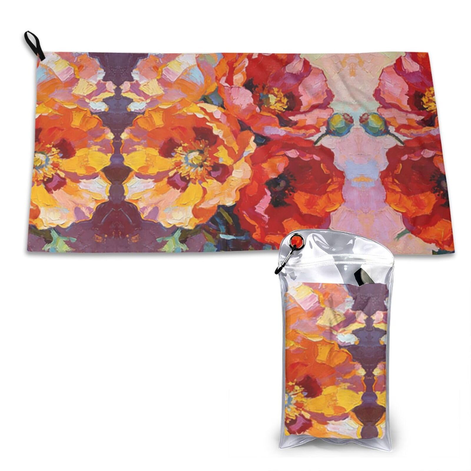 DUYKIMQW Vibrant Poppy Bouquet Print Quick Dry Towel 16x31.5in White