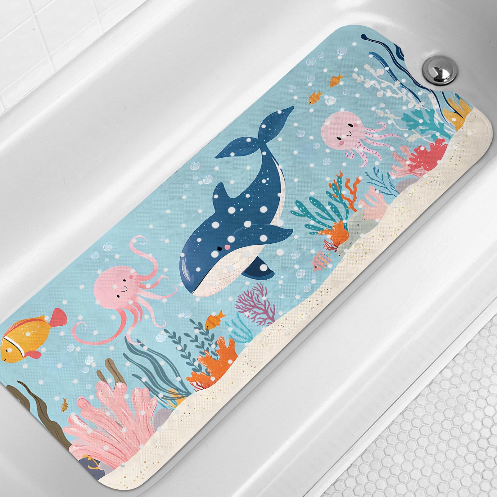 Tapis de bain antidérapant fini les glissades des enfants méduse 101 cm