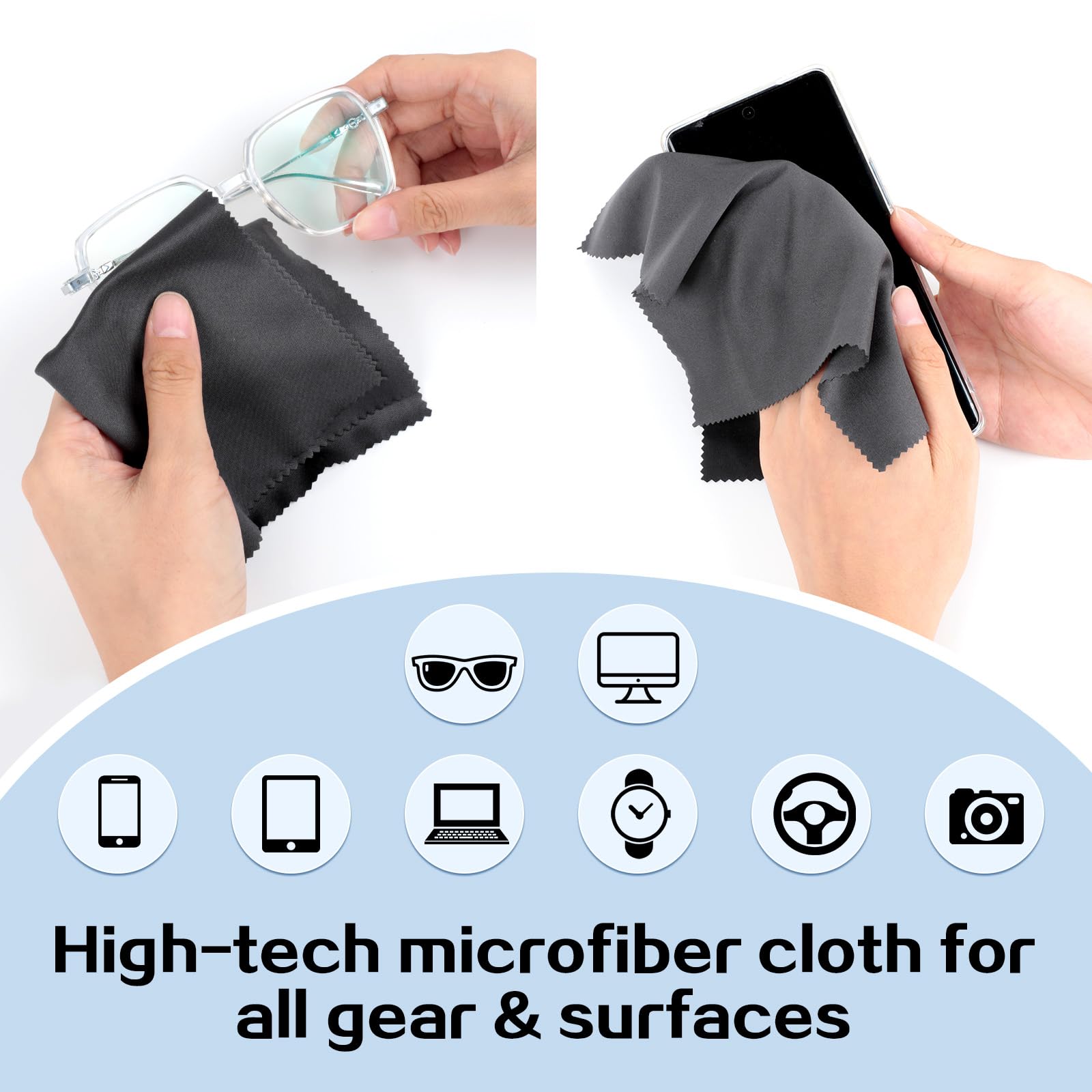 Romon Chiffons Microfibre de Nettoyage pour Lunettes, 10Pcs Chiffon de Nettoyant Lunettes 20 * 20cm Lavables et Réutilisables pour Nettoyer Lunettes,Lentilles, Écrans, Objectifs d'appareils Photo