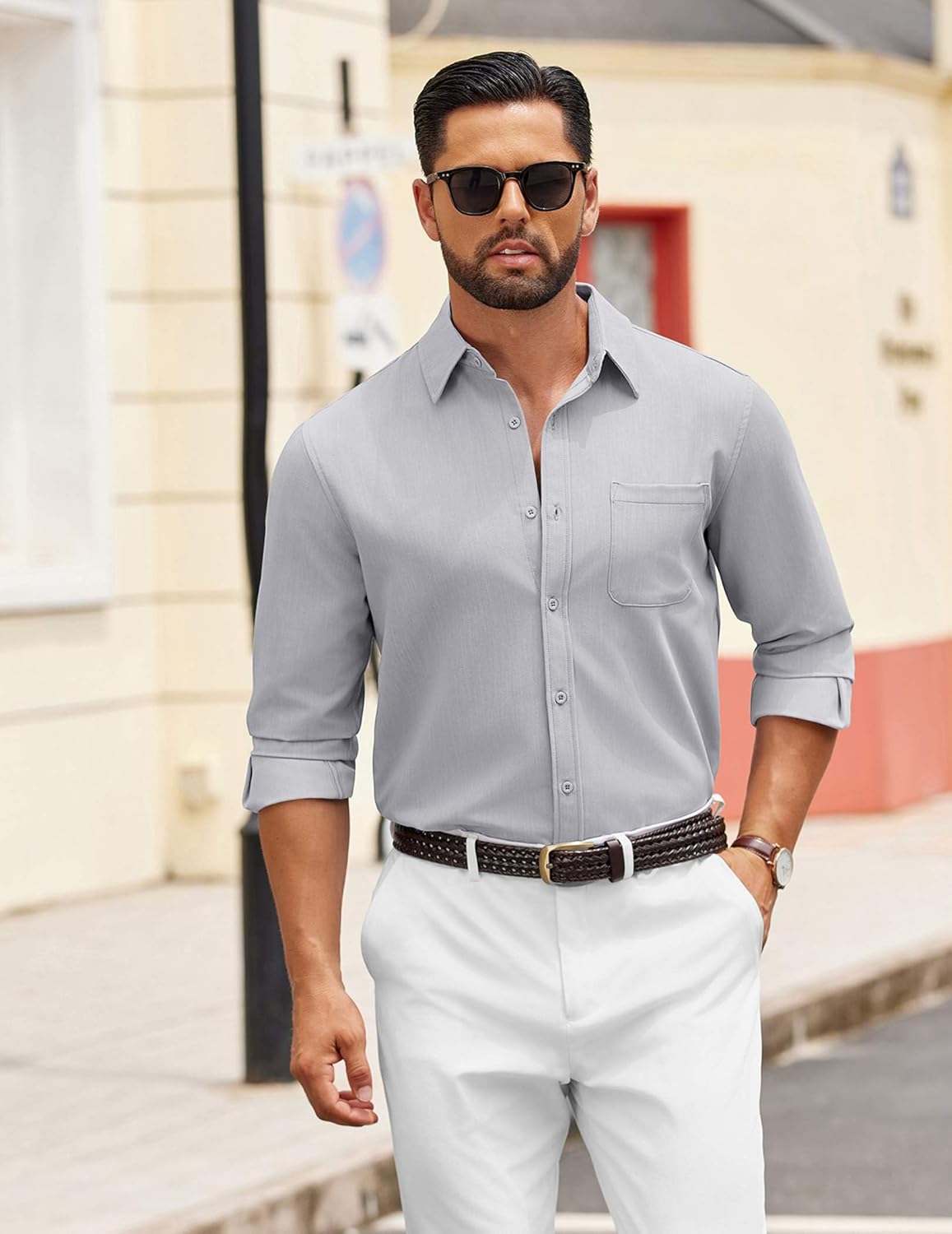 COOFANDY Men's Long Sleeve Button Down Denim Dress Shirt - Image 2