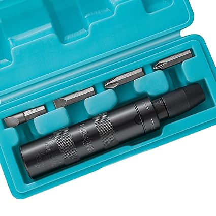DURATECH 3/8 Inch Drive Manual Impact Driver, Reversible Hand Screwdriver Set, with S2 Steel Bits, 5-Piece, for Stubborn/Rusted Fasteners and Frozen Bolts, organized in storage case
