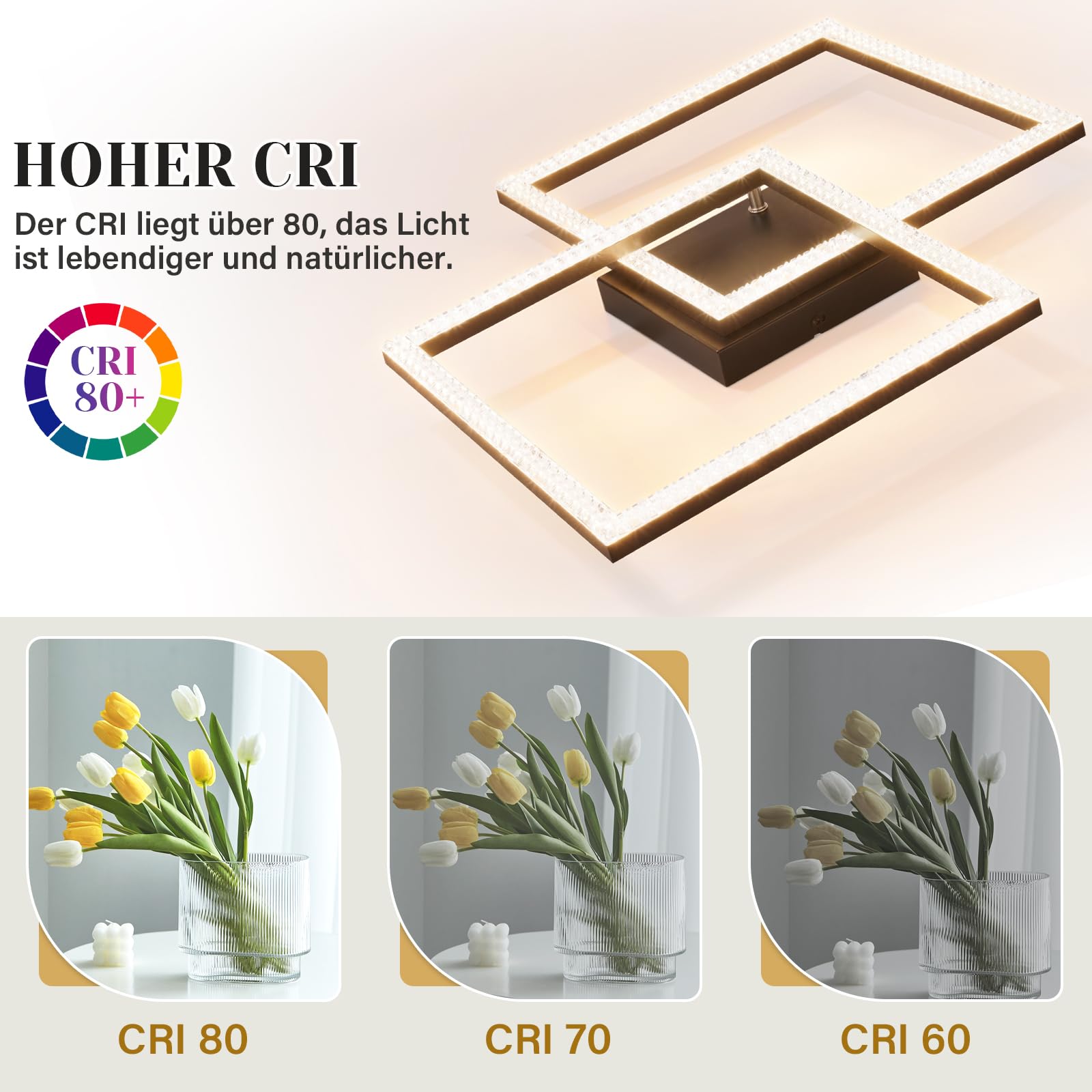 Glitzerlife Lámpara de Techo LED 24W Cristal Blanco Cálido Salón 3000K