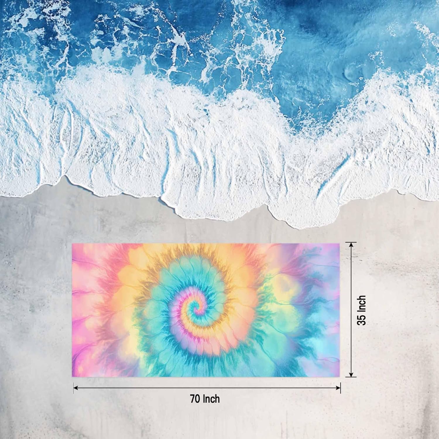 Abstract Tie-Dye Art Beach Towel 35" x 71" Pink Cyan Quick Dry Sand Free Pool Towels Soft & Absorbent Compact Towels Beach Accessories for Travel Bathroom Swimming Pool