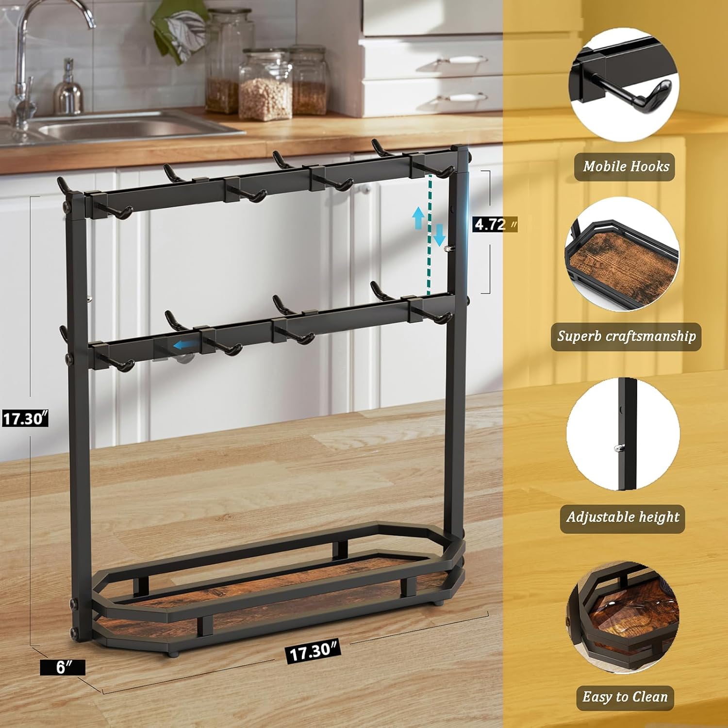 Coffee Mug Holder with Movable Hooks, 16 acity Coffee Cup Holder for