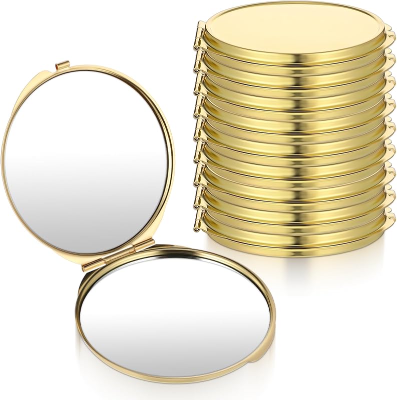 Espelho compacto redondo dobrável Qulkws dourado, metal, 1 unidade