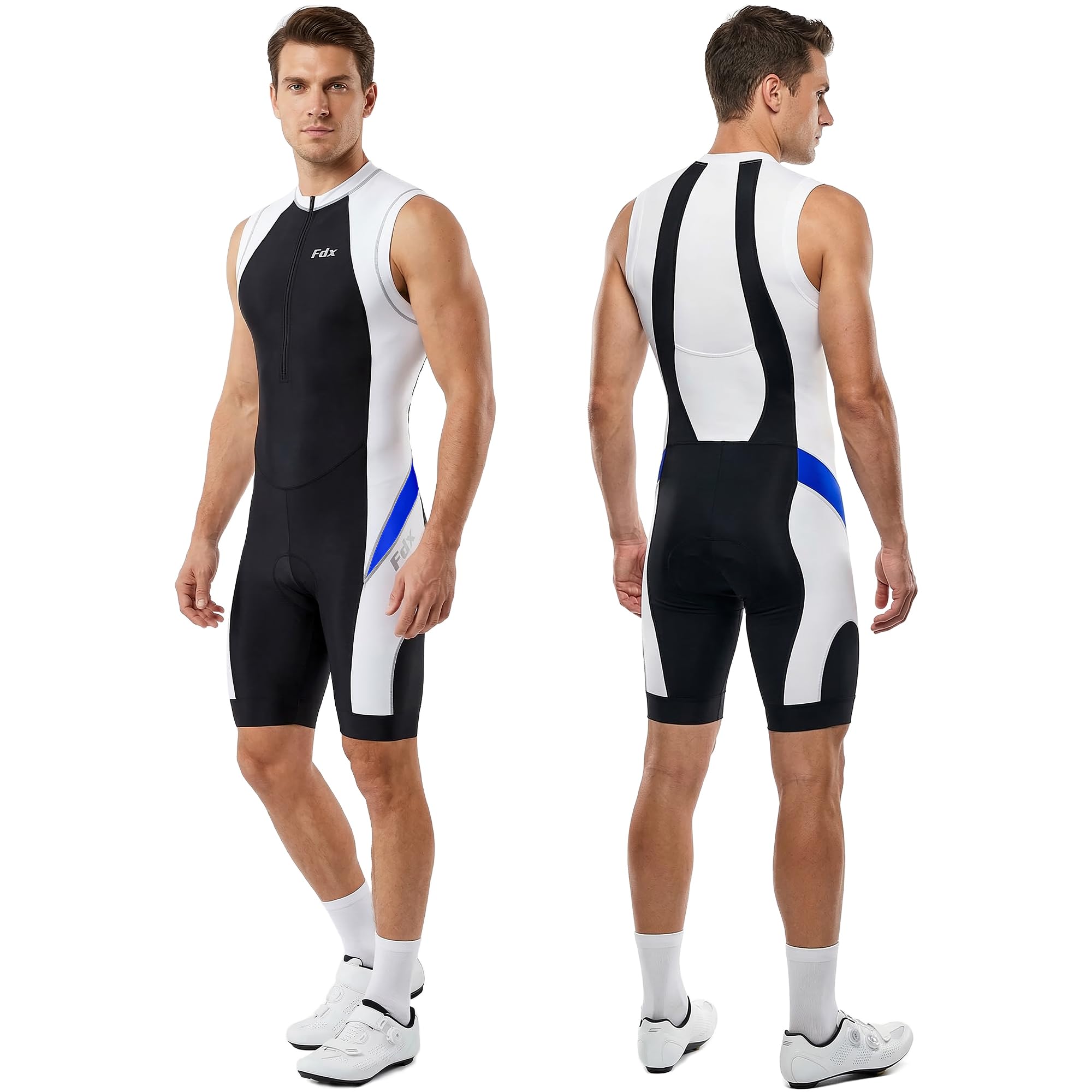 FDX Ärmelloser Triathlon Anzug Herren Schaumpolster Trisuit | Schnelltrocknendes Material Atmungsaktives Stretchgewebe Flachnähte für Schwimmen Radfahren Laufen Wettkampf und Training