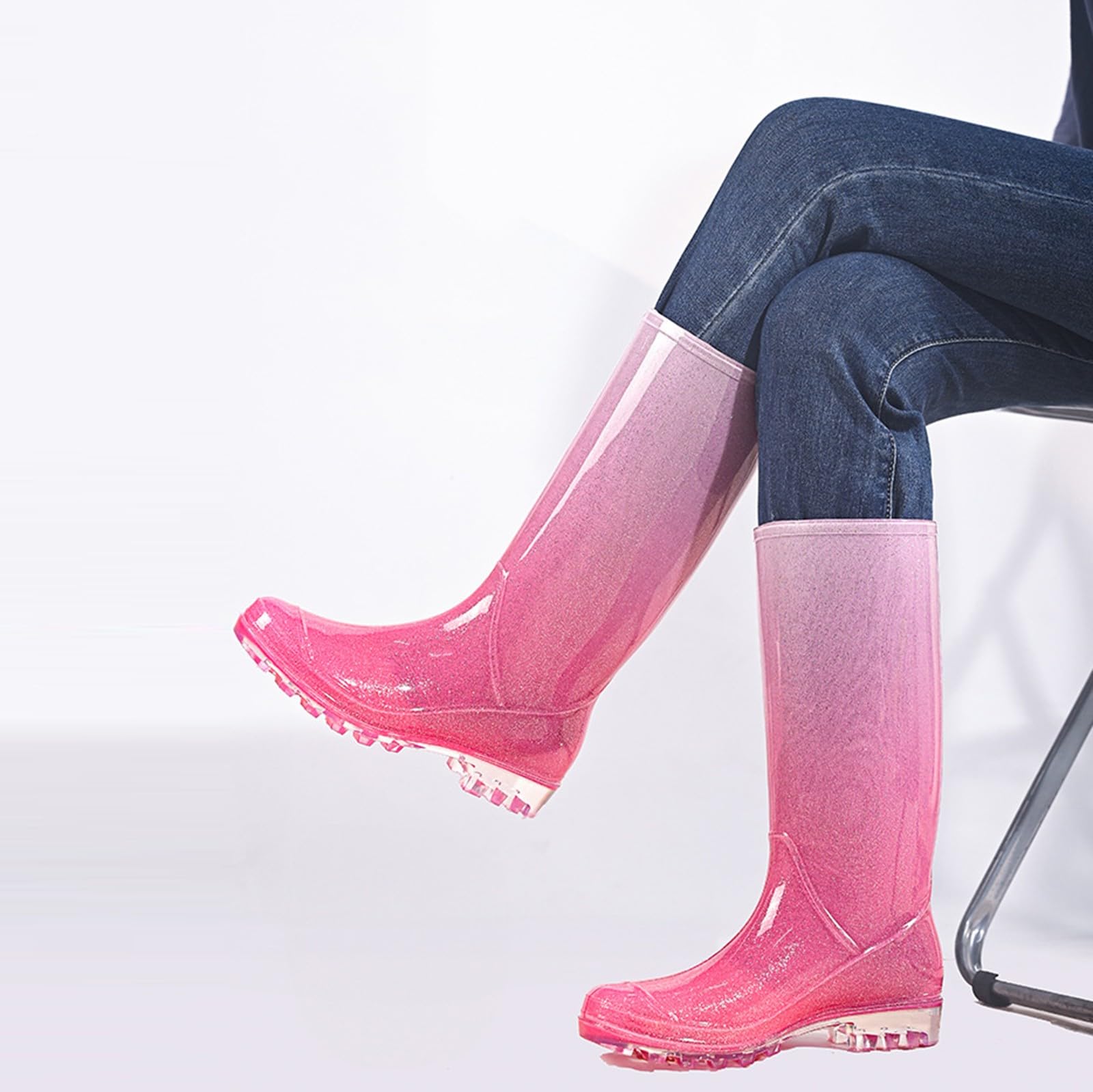 Bottes de pluie pour femme - Imperméables - Hauteur genou - Avec bottes en caoutchouc PVC - Confortables et légères - Pour le jardinage, la pêche, la ferme, l'extérieur, le travail