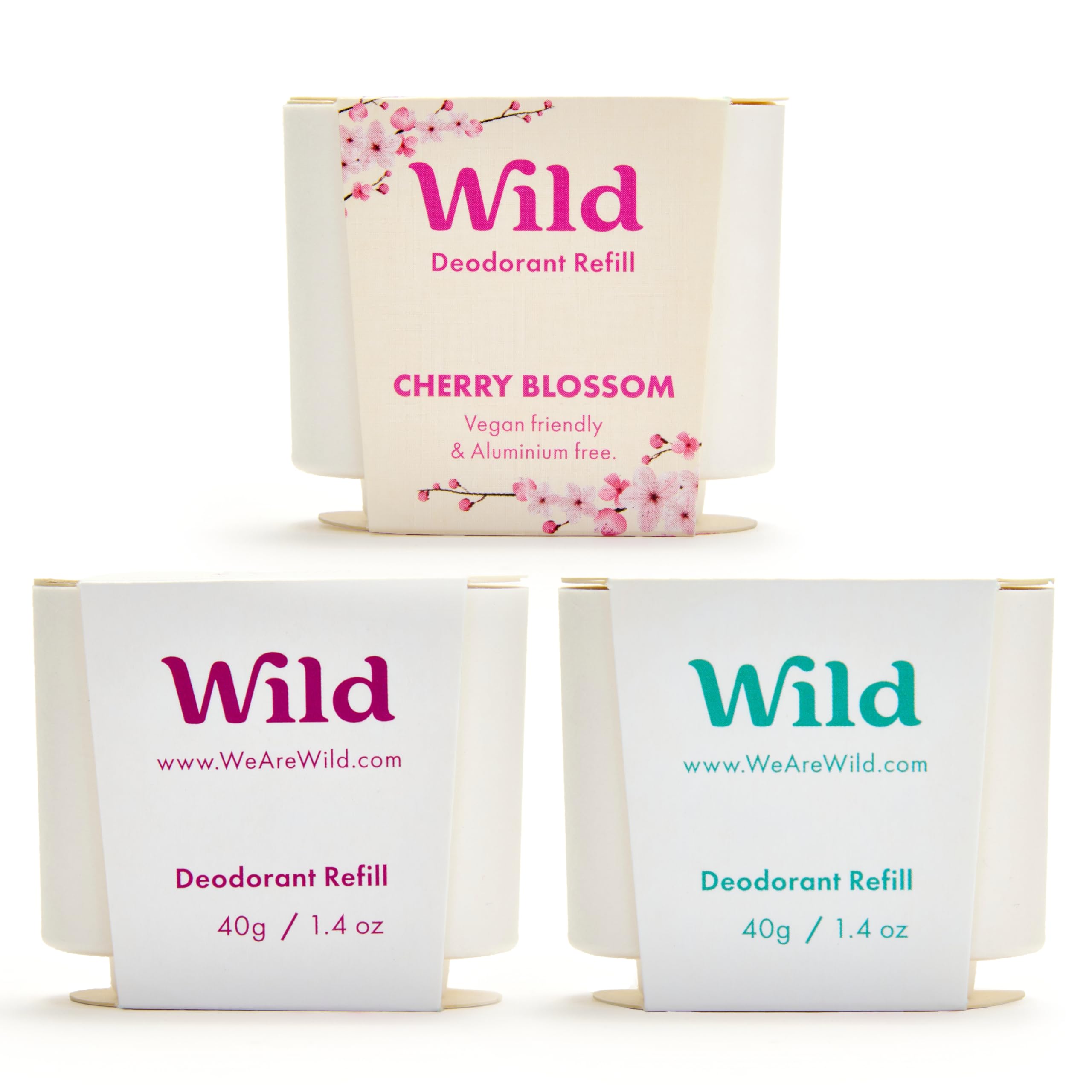 Wild Desodorante Natural Recargable Sin Aluminio Pack Variado con Esencias Fresh Cotton, Sea Salt, Cherry Blossom & Coconut Vanilla