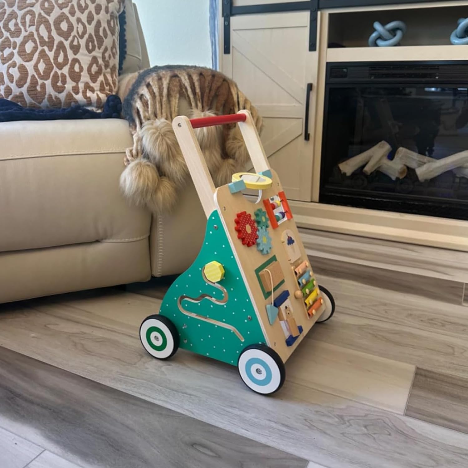 Chariot de Marche en Bois Bébé, Trotteur Bébé pour Enfant Activité, Cadeau de Jouet d'Activité et de Développement pour les Garçons Filles 1-3 ans(Multicolore)