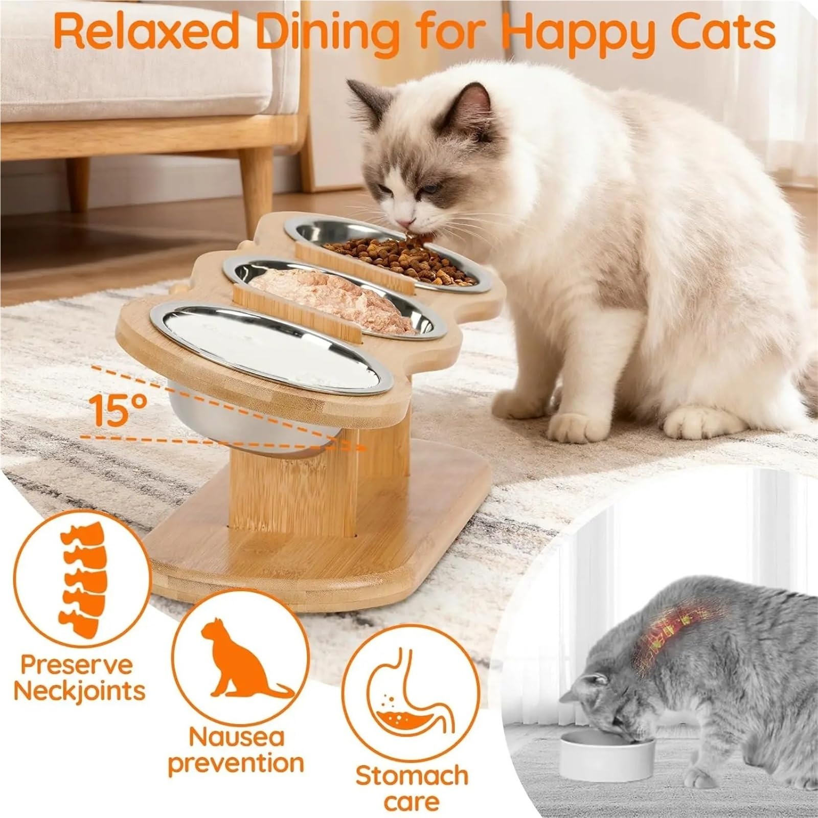 Genérico Compatible con comedero Elevado de Madera, 3 Cuencos de Acero Inoxidable, Uso Diario for Cachorros y Gatos