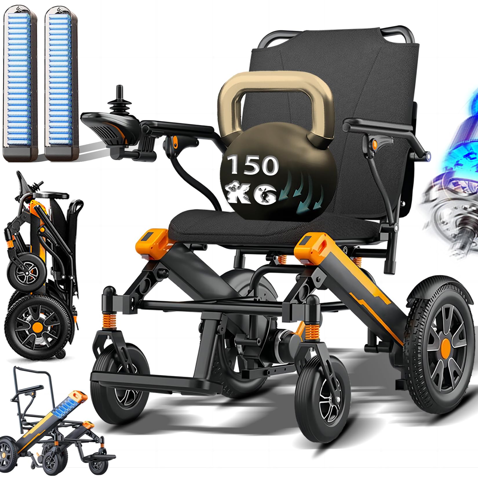 Elektryczny wózek inwalidzki, składany, lekki, zasięg 20 ~ 30 km, podwójna bateria, silnik 500 W, aluminiowa rama, szerokość poręczy 52 cm, do 150 kg, dopuszczony do ruchu lotniczego dla