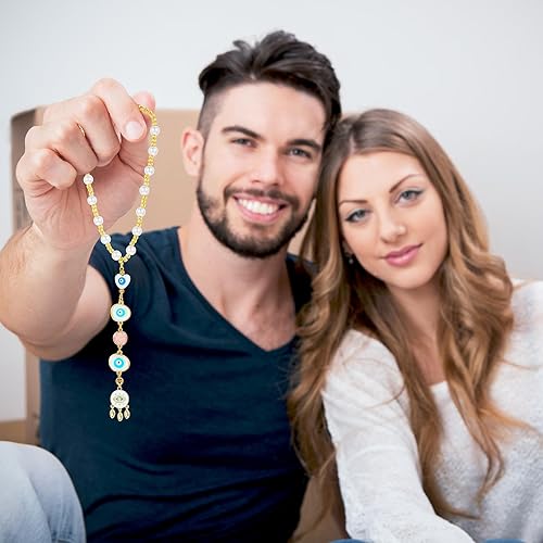 Miniatura 6 de Dije colgante de corazón contra el mal de ojo para automóvil, adorno colgante de cristal turco con cuentas de ojo turco para espejo retrovisor para