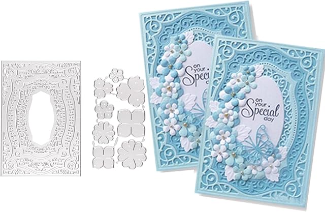 2 Sets Cutting Dies Stencil, Cutting Dies for Card Making, Flowers Metal Embossing Tools Decoration for Craft Scrapbooking Paper Petals Card Photo Album Making(Rectangular/Flower) for Christmas Decor