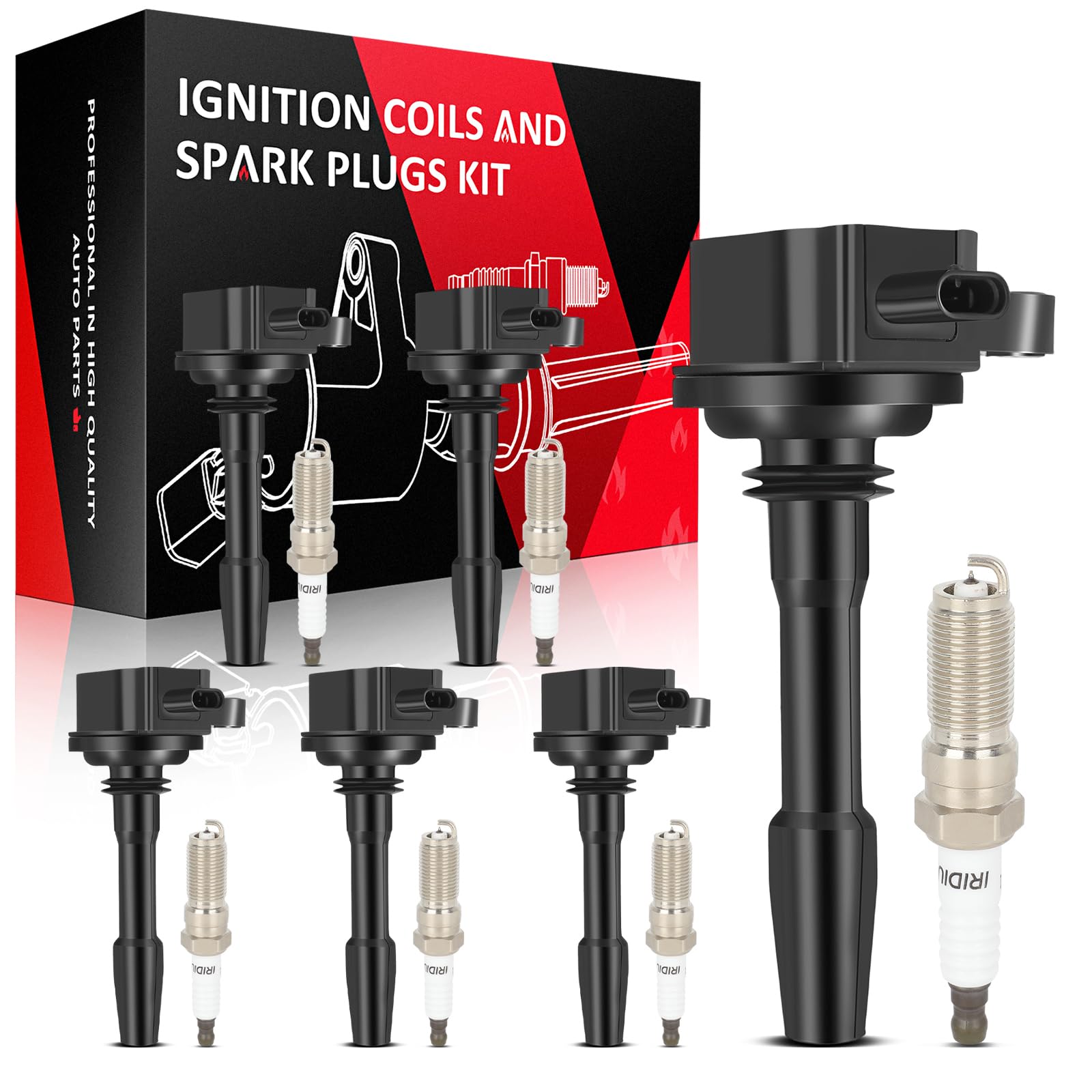 SCITOO 6 ignition coils with 6 iridium Spark Plugs for ford for F-150 2018-2021 Explorer 2020-2021 Transit-150/250/350/350 3.3L 3.5L JL3Z12029A UF825 DG564