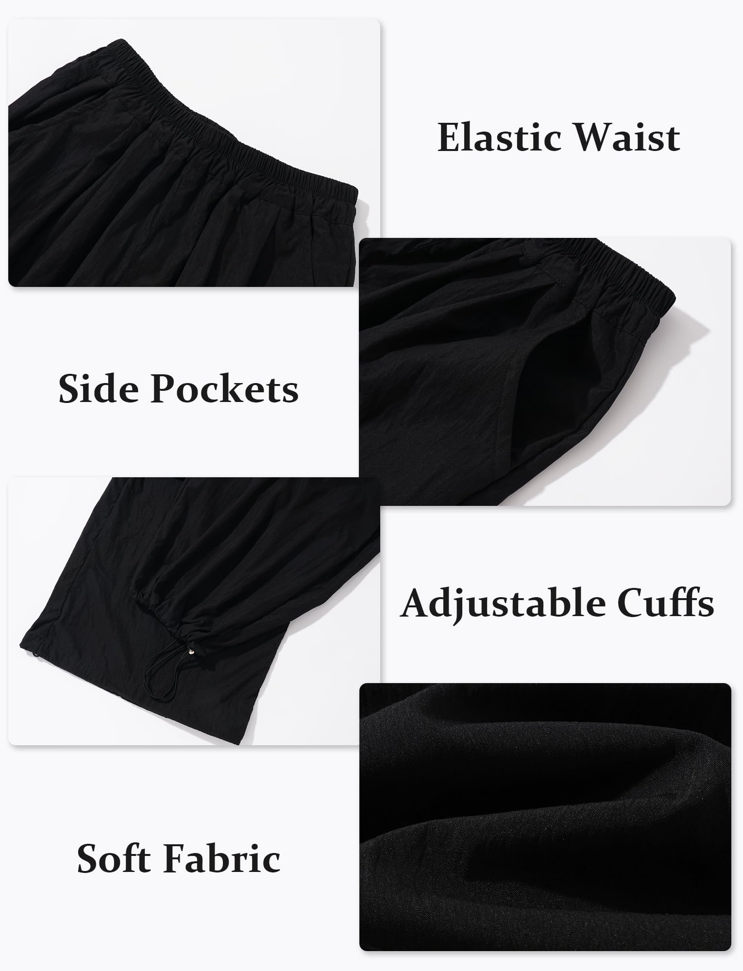 SEAUR Pantalon baggy pour garçons - Pantalon cargo parachute - Pantalon long hip hop léger et fin - Pantalon d'été pour les loisirs - Streetwear - 4-13 ans