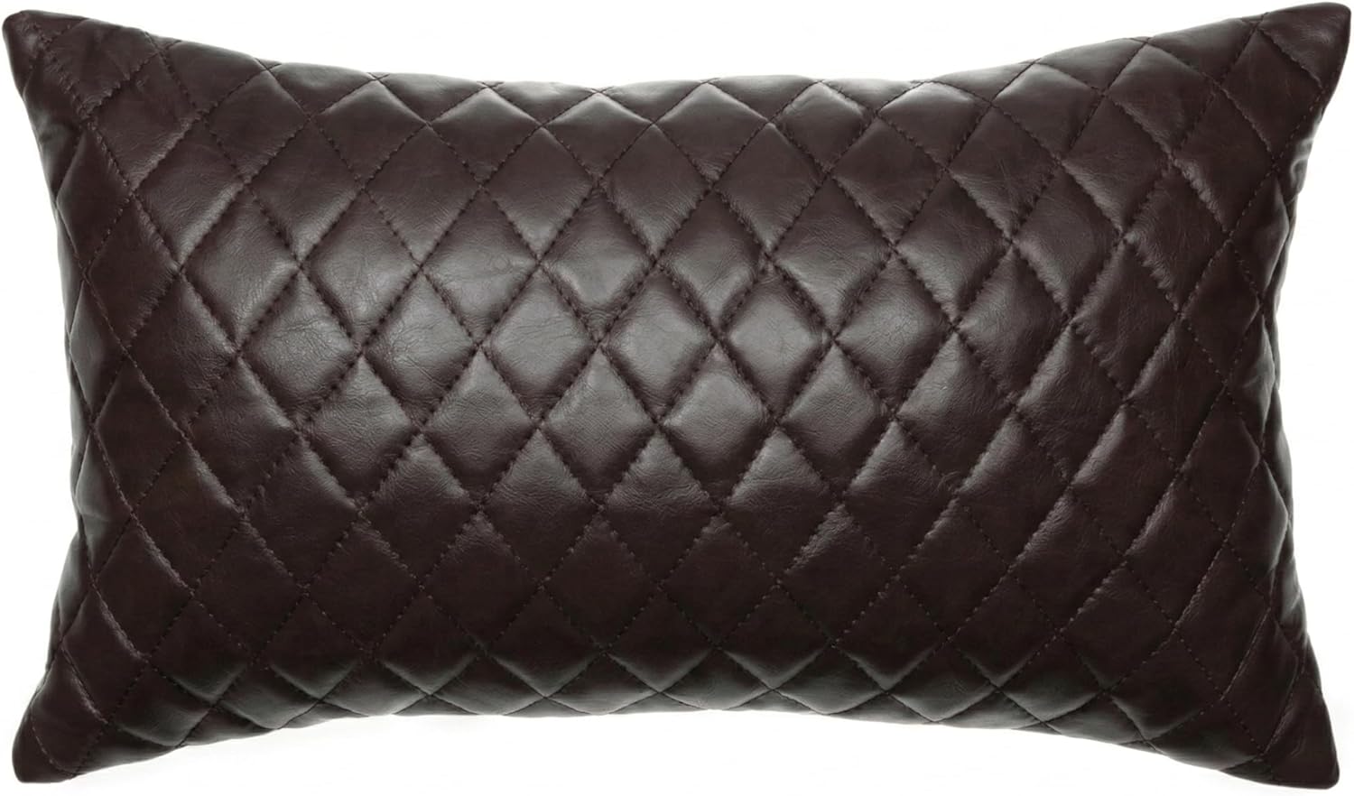 Genuine Leather Quilted Pillow Cover Case for Lumbar Throw Couch Pillows - Modern Farmhouse Decorative Sofa Thick & Soft Cushion Covers (Black, 10" x 18")