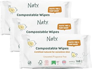 Eco by Naty Baby Wipes Unscented - 100% Compostable and Plant-Based Wipes, Good for Babies and Newborn Sensitive Skin (168 Count - 3 packs of 56)