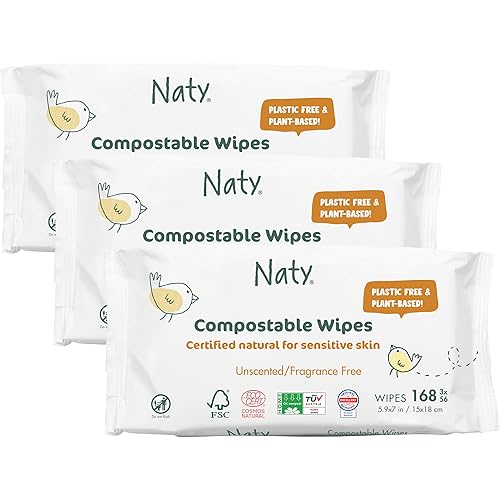 Eco by Naty Baby Wipes Unscented - 100% Compostable and Plant-Based Wipes, Good for Babies and Newborn Sensitive Skin (168 Count - 3 packs of 56)