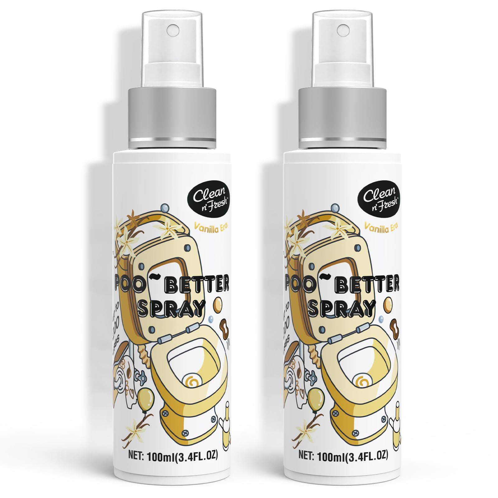 Clean-n-Fresh Toilet Spray 6.8 Fl.Oz, Vanilla Scent, Natural Plant Essential Oil Air Freshener &amp; Odor Eliminator