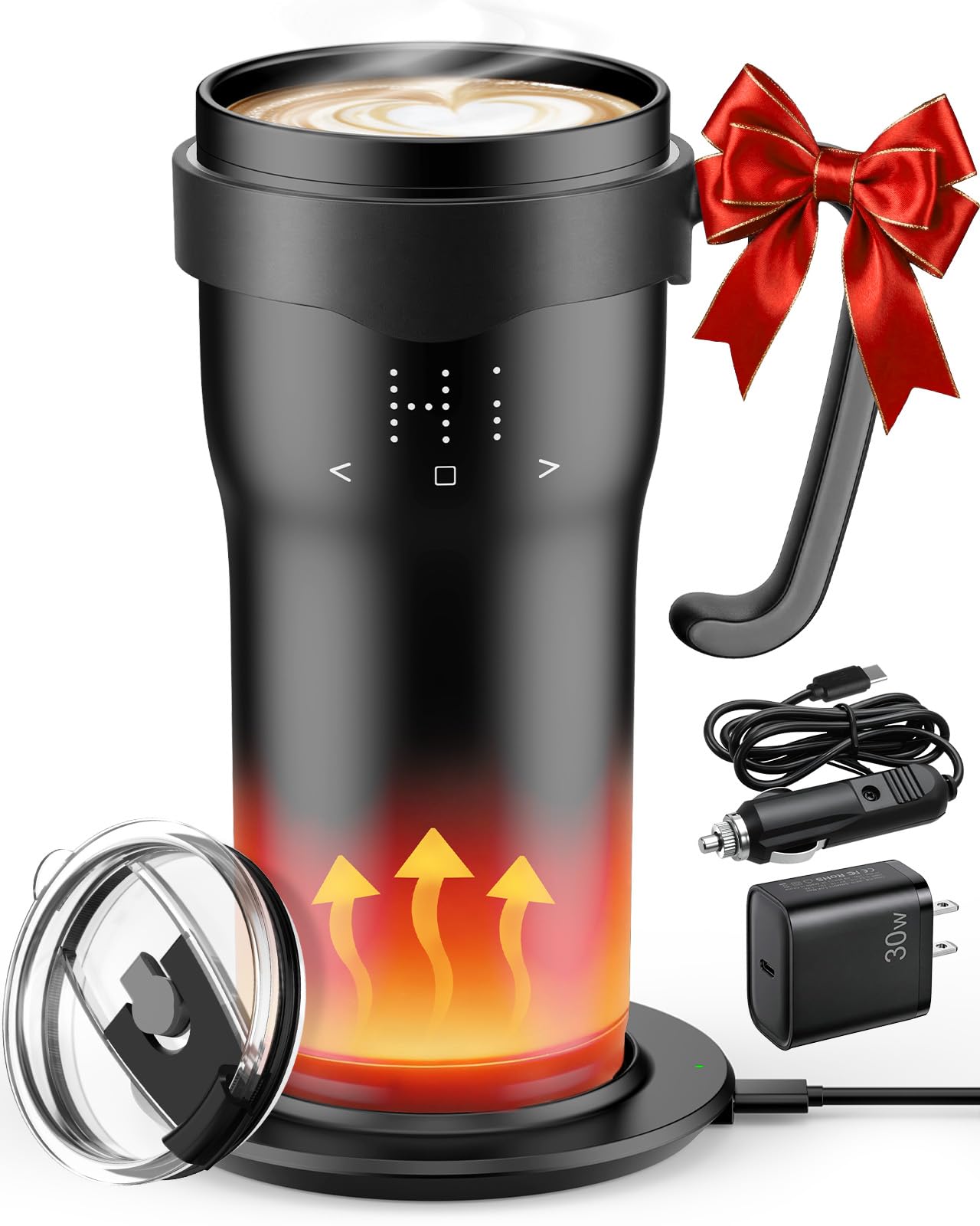Self Heating Coffee Mug, 16oz Temperature Control Smart Mug with App & Touch Control, 120°F-160°F Rechargeable Heated Mug, Heating Base, LED Display & Memory Function for Home Office, Car