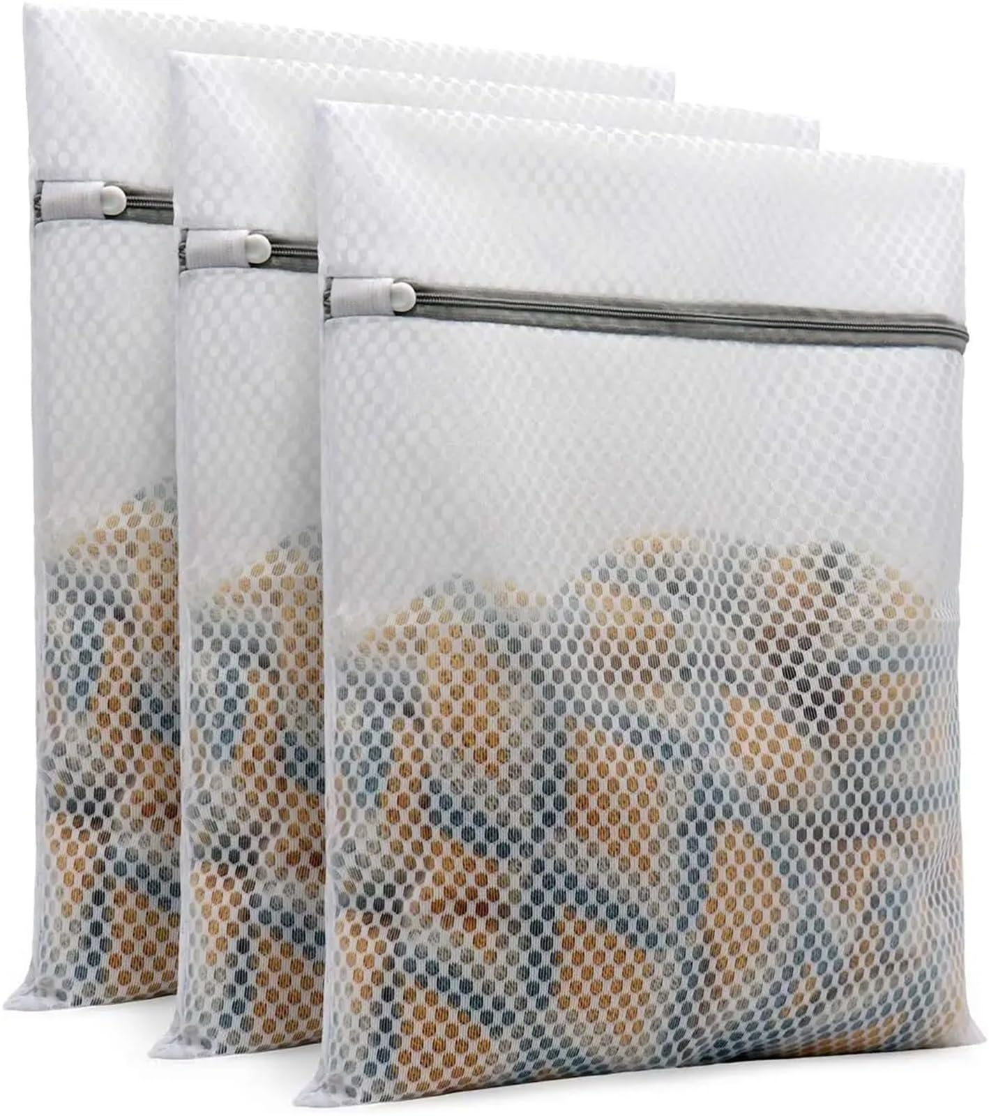 Siatkowe worki na pranie z zamkami błyskawicznymi, Worki siatkowe do prania, zestaw 3 szt., do bielizny delikatnej, 12 x 16 cali(L 3pcs)