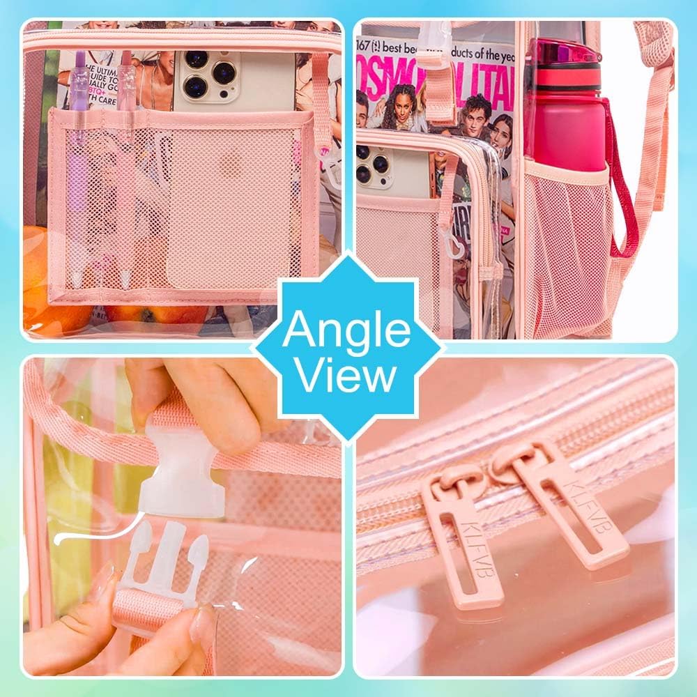 Clear Backpack, Stadium Approved Transparent Bookbag for Girls Boys, Heavy Duty PVC See Through Backpack for Women Men - Image 6