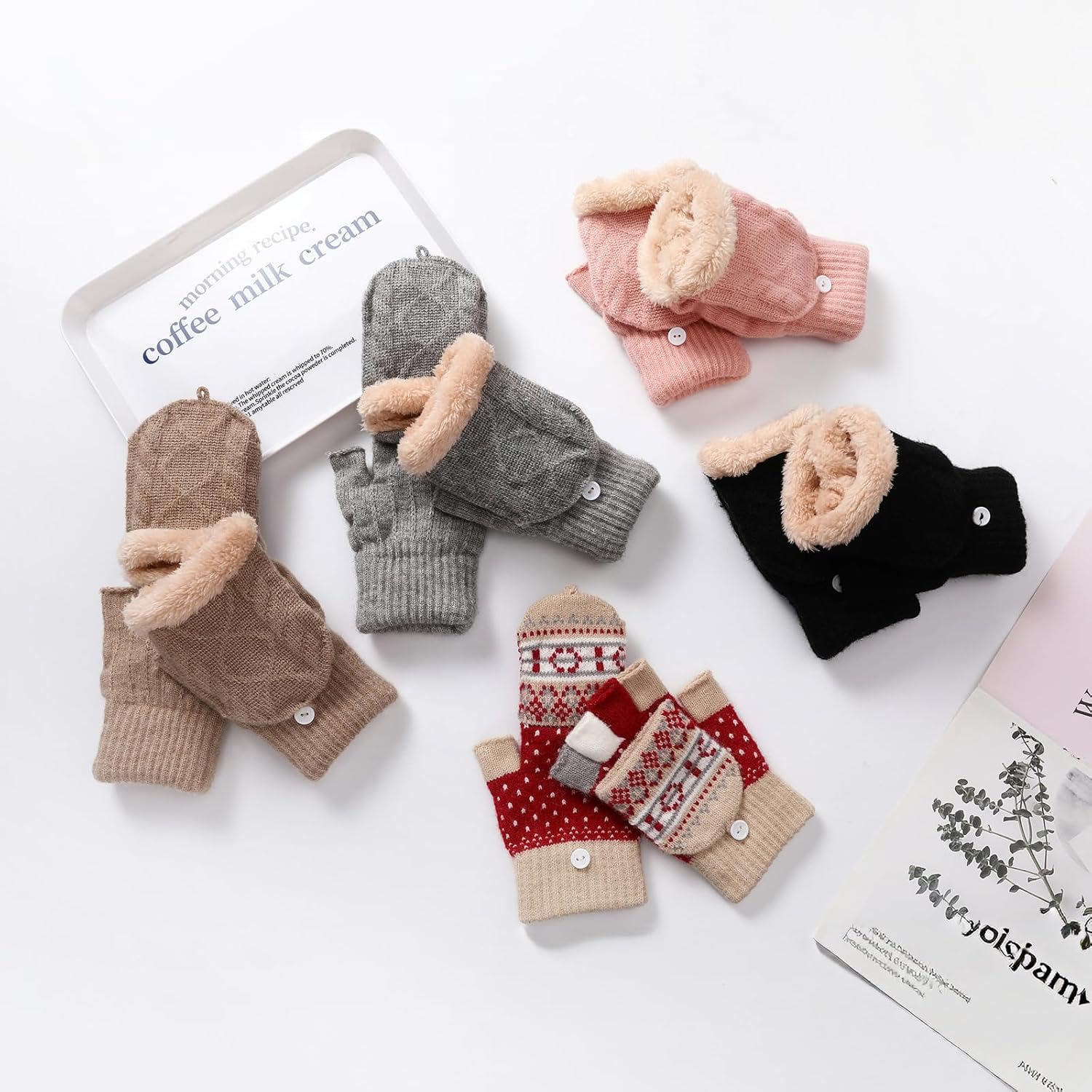 Tavaleu Womens Winter Fingerless Gloves for Men Women Convertible Thermal Knit Touchscreen Gloves with Flip Cover - Image 6