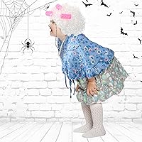 Vista 6 de Berlune 7 piezas de disfraz de anciana para el día de escuela, disfraz de vieja abuela para niños y mujeres, chal impreso, peluca de abuelita