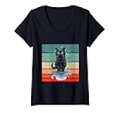Womens Cat rain binary code digital reflection puddle mystery Cats V-Neck T-Shirt
