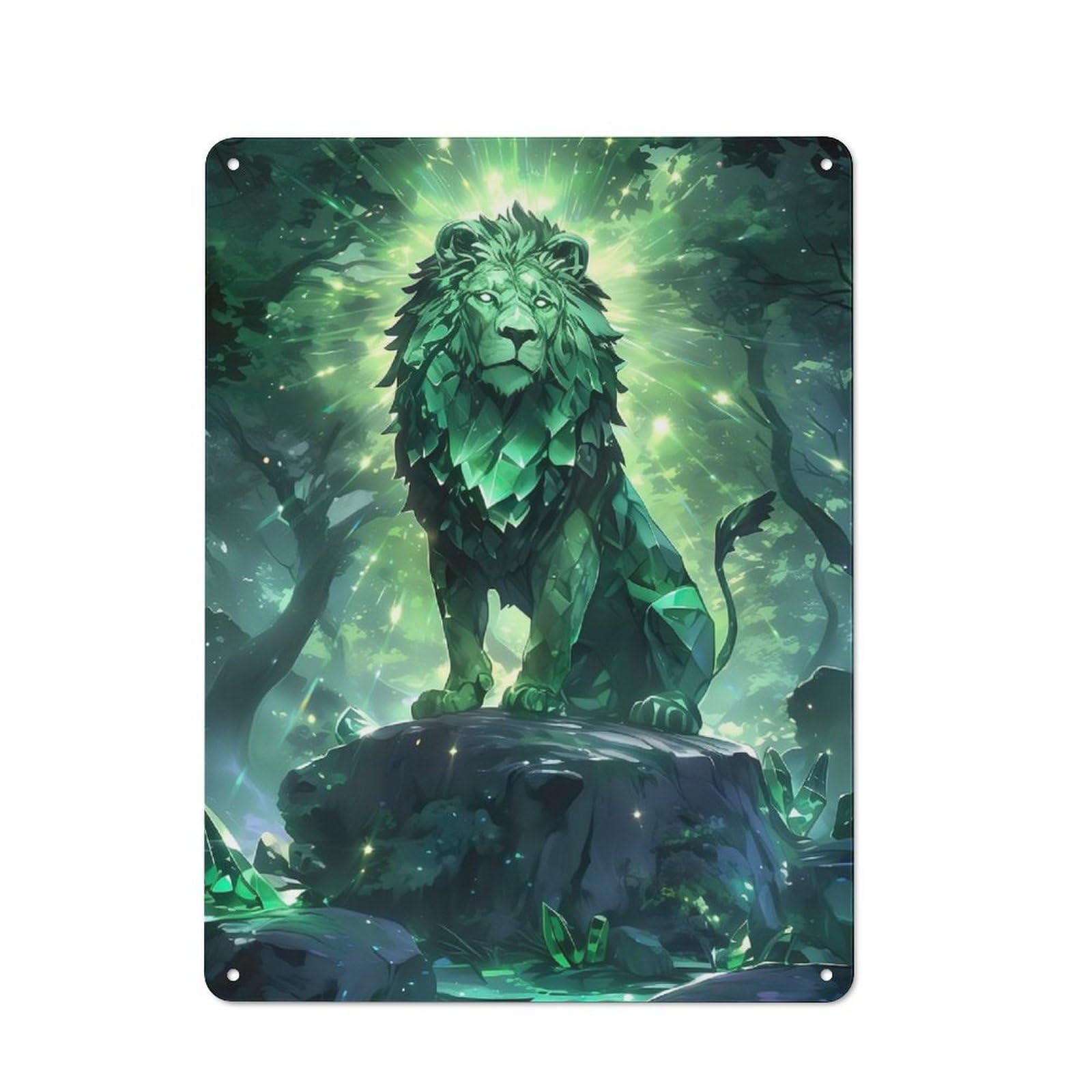 Junmoney Epic Emerald Lion Metal Wall Sign 40X30cm Featuring For Café Or Restaurant, For Vintage Wall Decor Fans, For Metal Sign Collectors