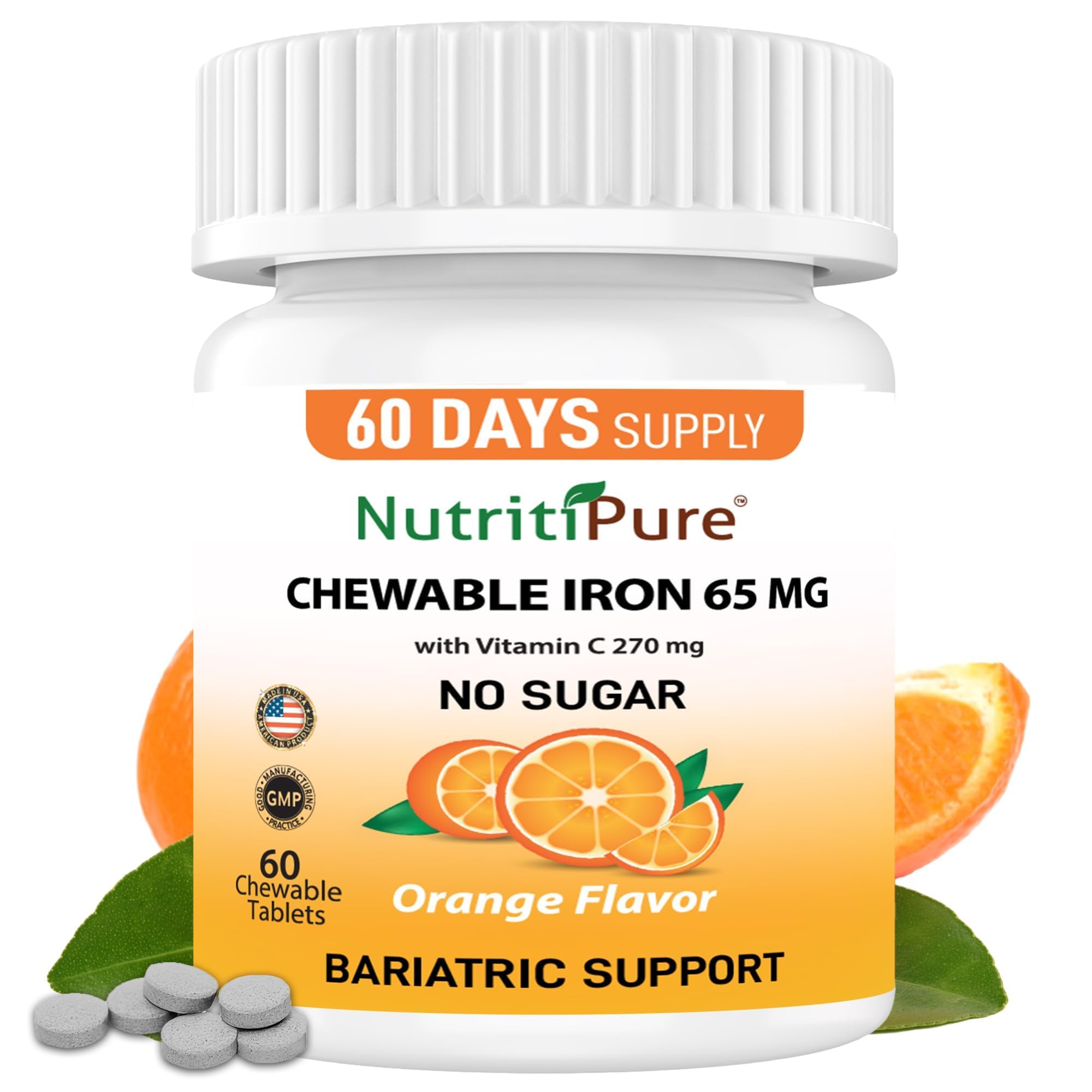 Chewable Iron 65 mg with Vitamin C, Sugar-Free, 60ct 60 Count (Pack of 1) Orange - 65mg Iron