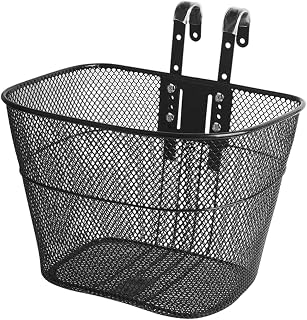 Detachable Front Bike Basket with Hooks - Universal Fit for Folding & Mountain Bikes, Easy Install, 30.5x24x22cm (12x9.5x8.7in) Black Metal Wire Basket
