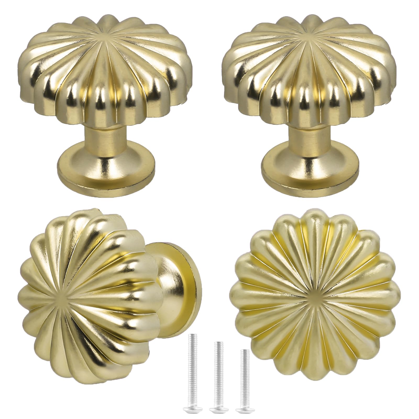 ShipeeKin 4X Gold Drawer Knobs Gold Kitchen Cabinet Knobs Pumpkin Shape