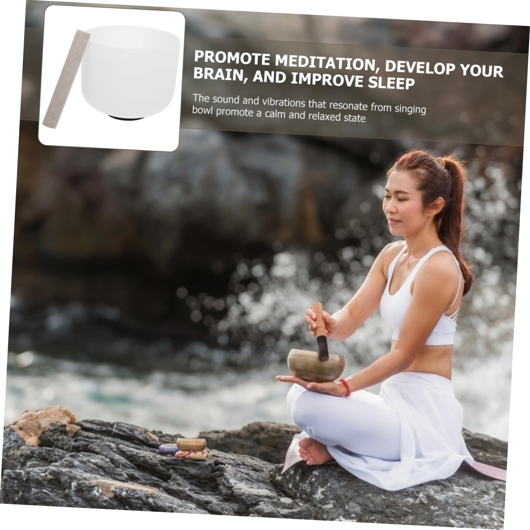 Ciotola Musicale di Meditazione in Cristallo Bianco 8 Pollici | Yoga e Studio, Portatile e Leggera, per Insegnanti e Praticanti Spirituali