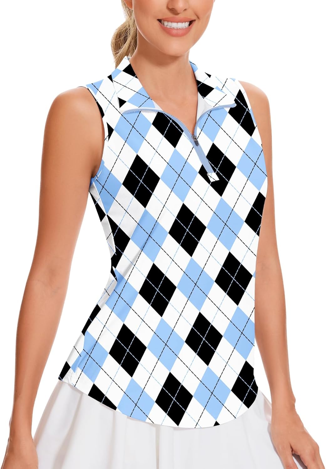 Soneven Women's Sleeveless Golf Shirt Racerback Polo Shirts with Pockets Tennis Tops Golf Tanks Pickleball Shirts