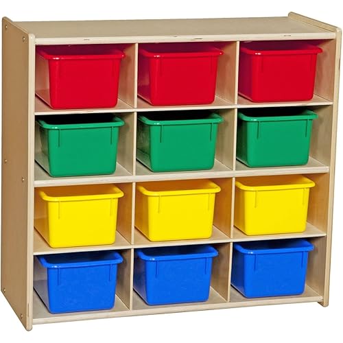 Contender 12 Compartment Toy Storage Cabinet for Kids, Montessori Shelves for Organizing Art and Craft Supplies, 100% Plywood Cubby Shelving for Classroom, Assorted