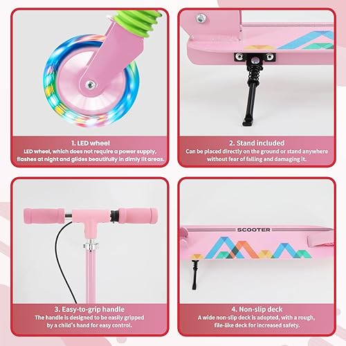Miniatura 4 de TENBOOM Kick Scooter - Freno de mano para niños de 3 a 12 años de edad, manubrio plegable ajustable con ruedas iluminadas, scooter ligero para niños