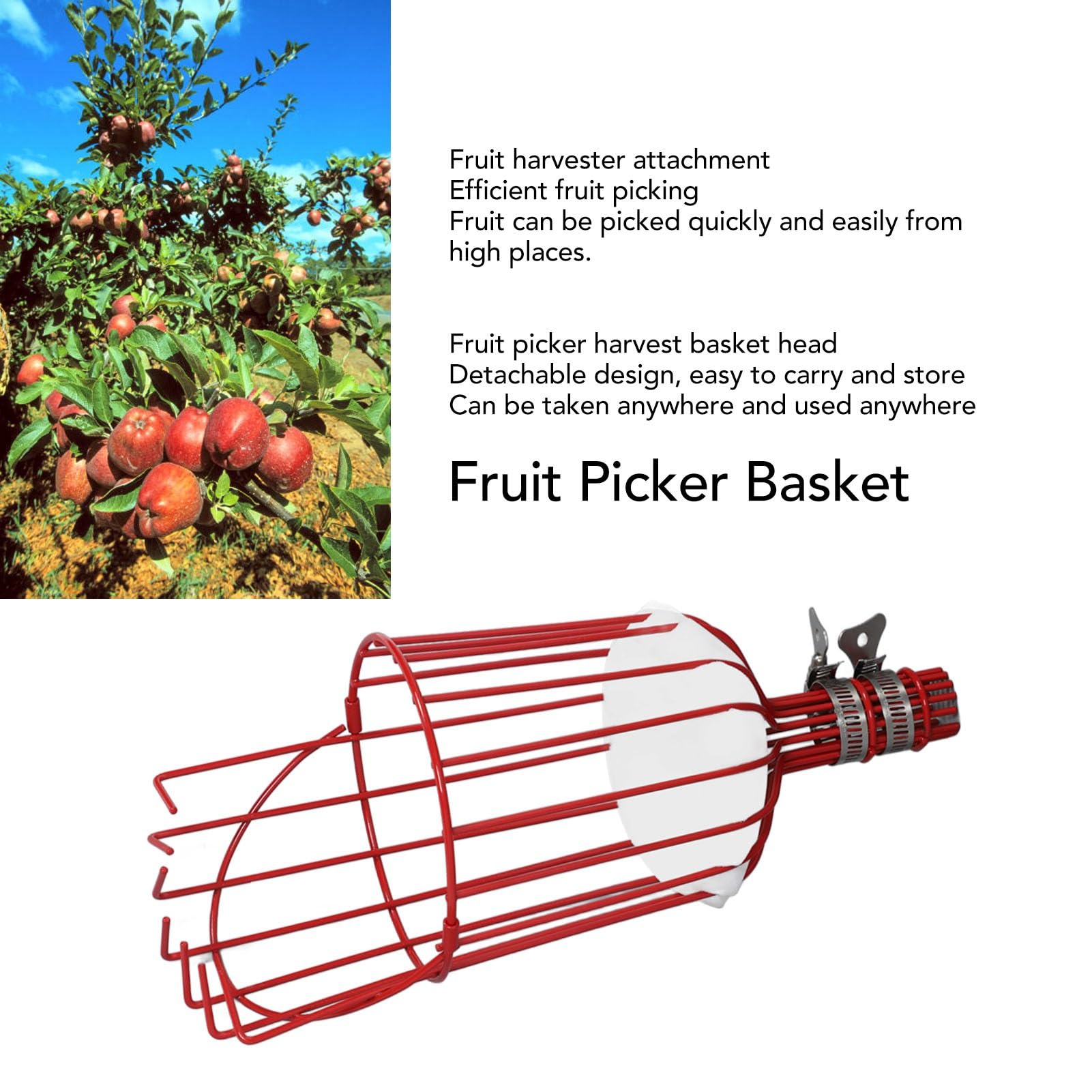 Herramienta para Recoger Frutas, Uso Multifuncional, Duradera, Eficiente, Fácil de Recoger, Cesta con Cabeza Extraíble para Mandarinas (rojo)